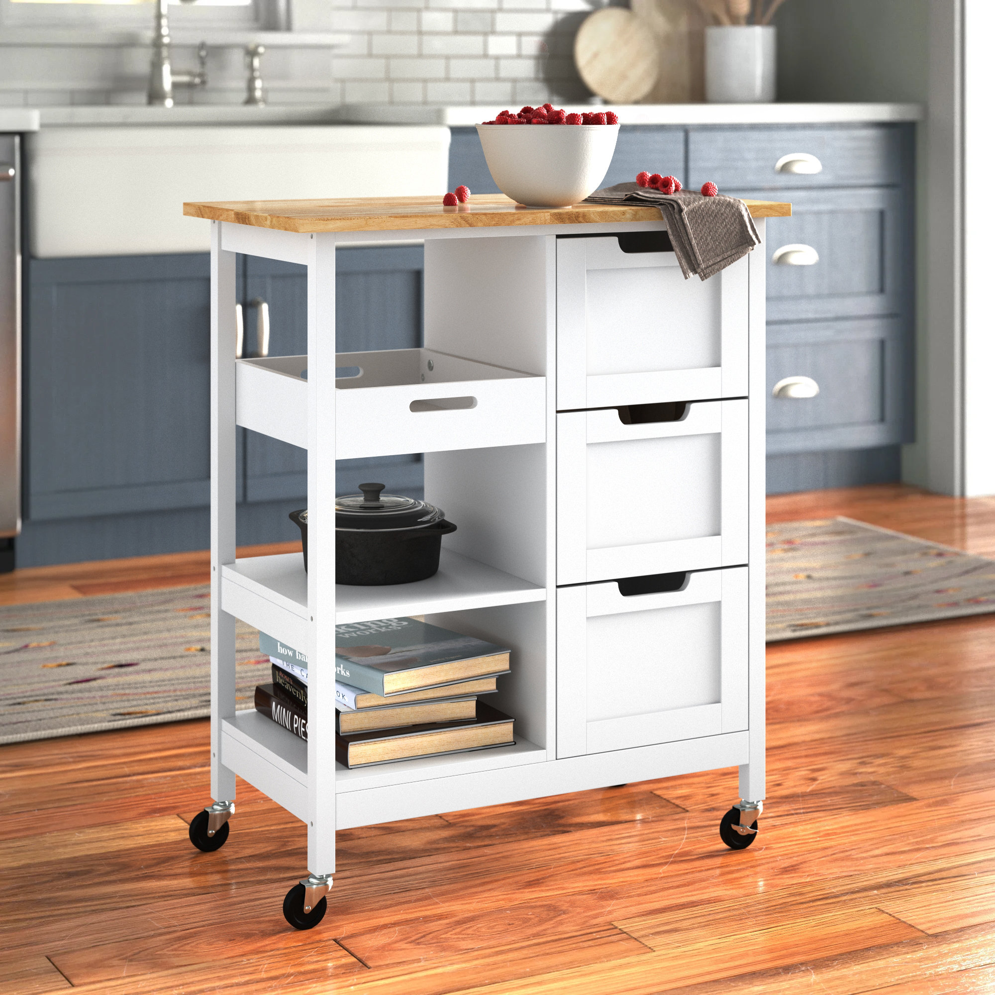 Lark Manor™ Ariayah Solid Wood Top Kitchen Island Cart with
